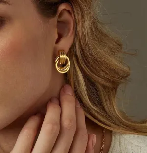 2 Pairs Chunky Knot Earrings for Women Gold Statement Geometric Drop Dangle Earrings Gold Twisted Earring Jewelry