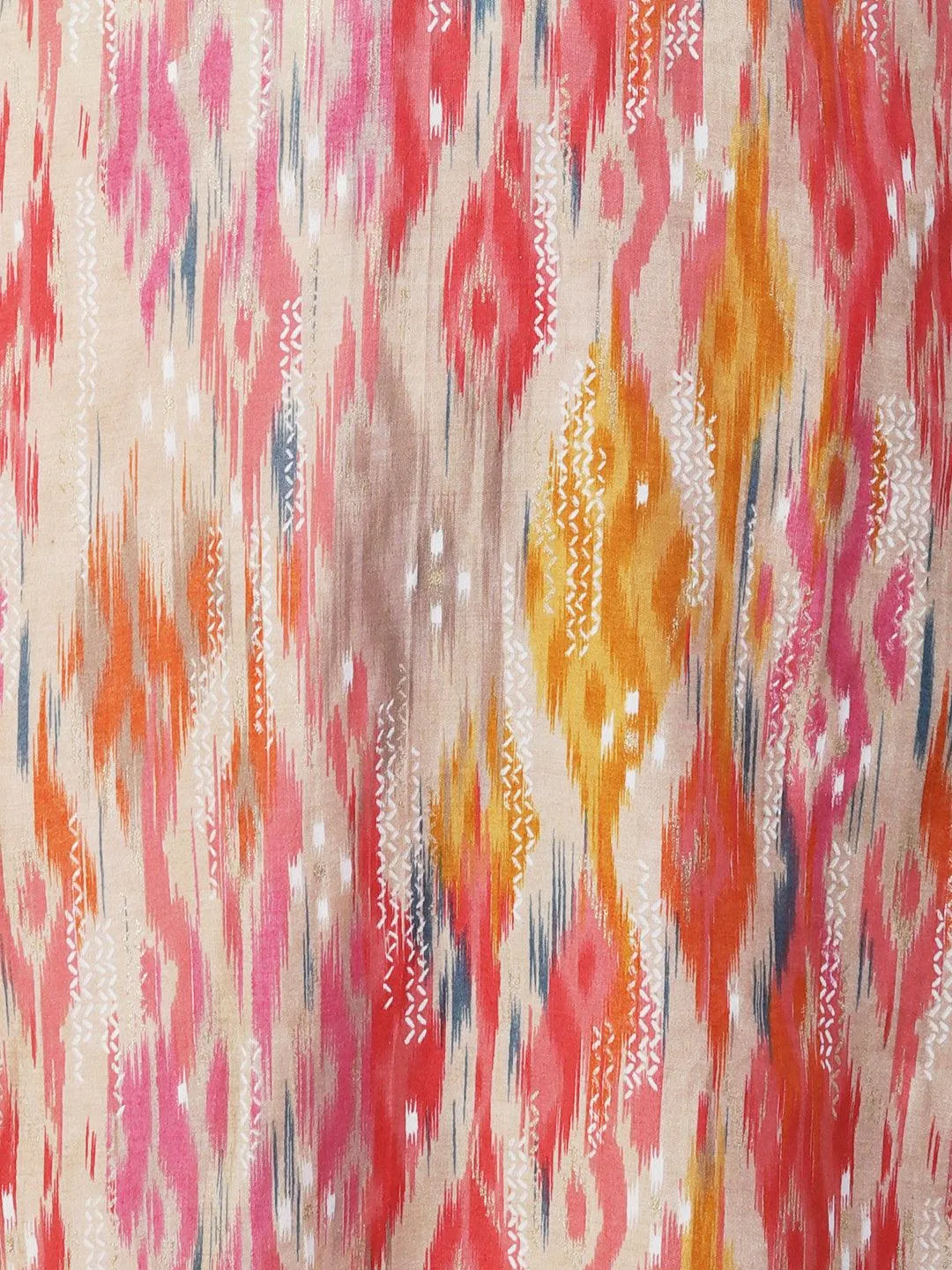 Abstract Ikkat Printed & Foil Printed Scallop Hem Kurta - Multi