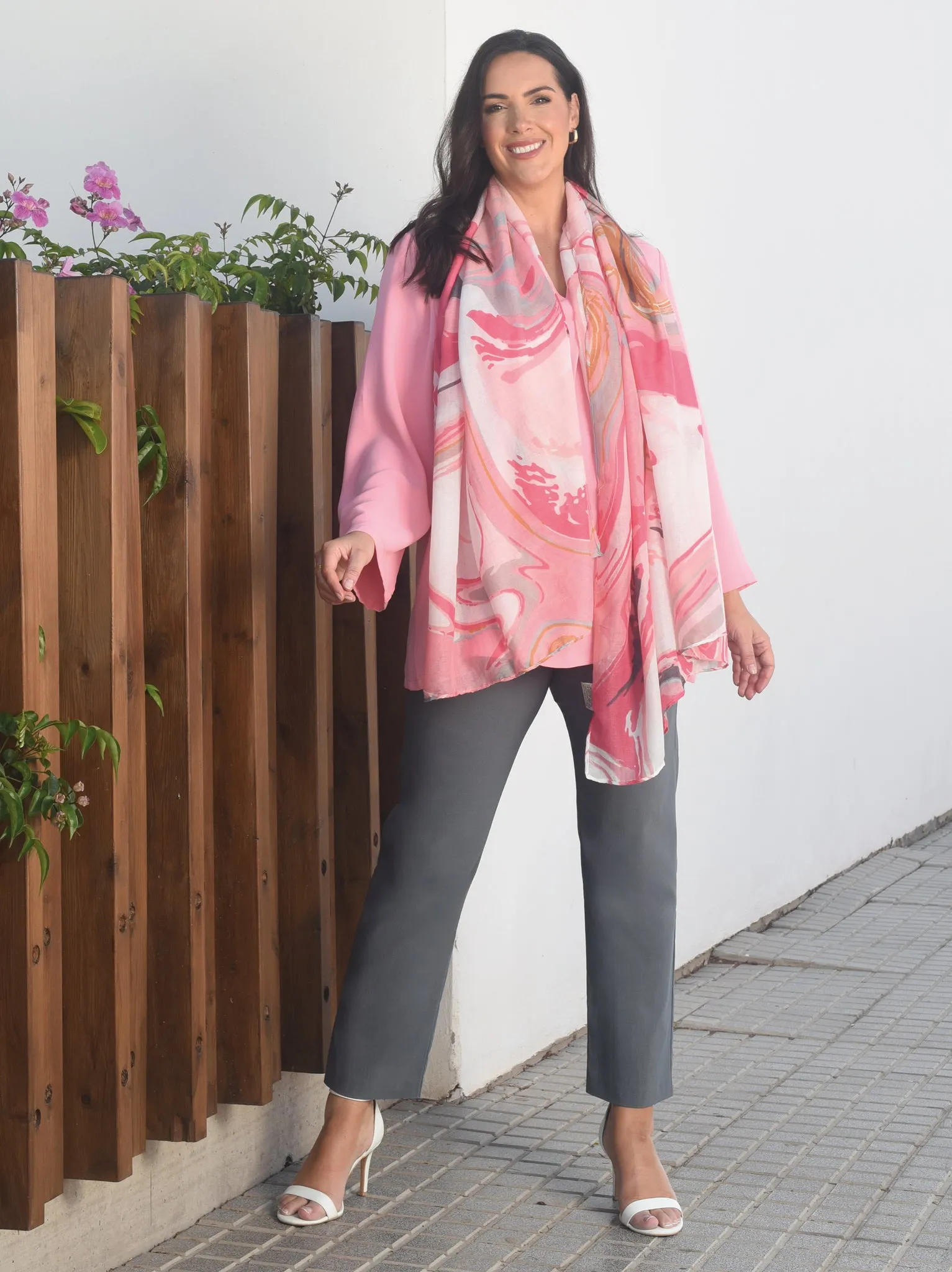 Abstract Printed Scarf - Multi Pink