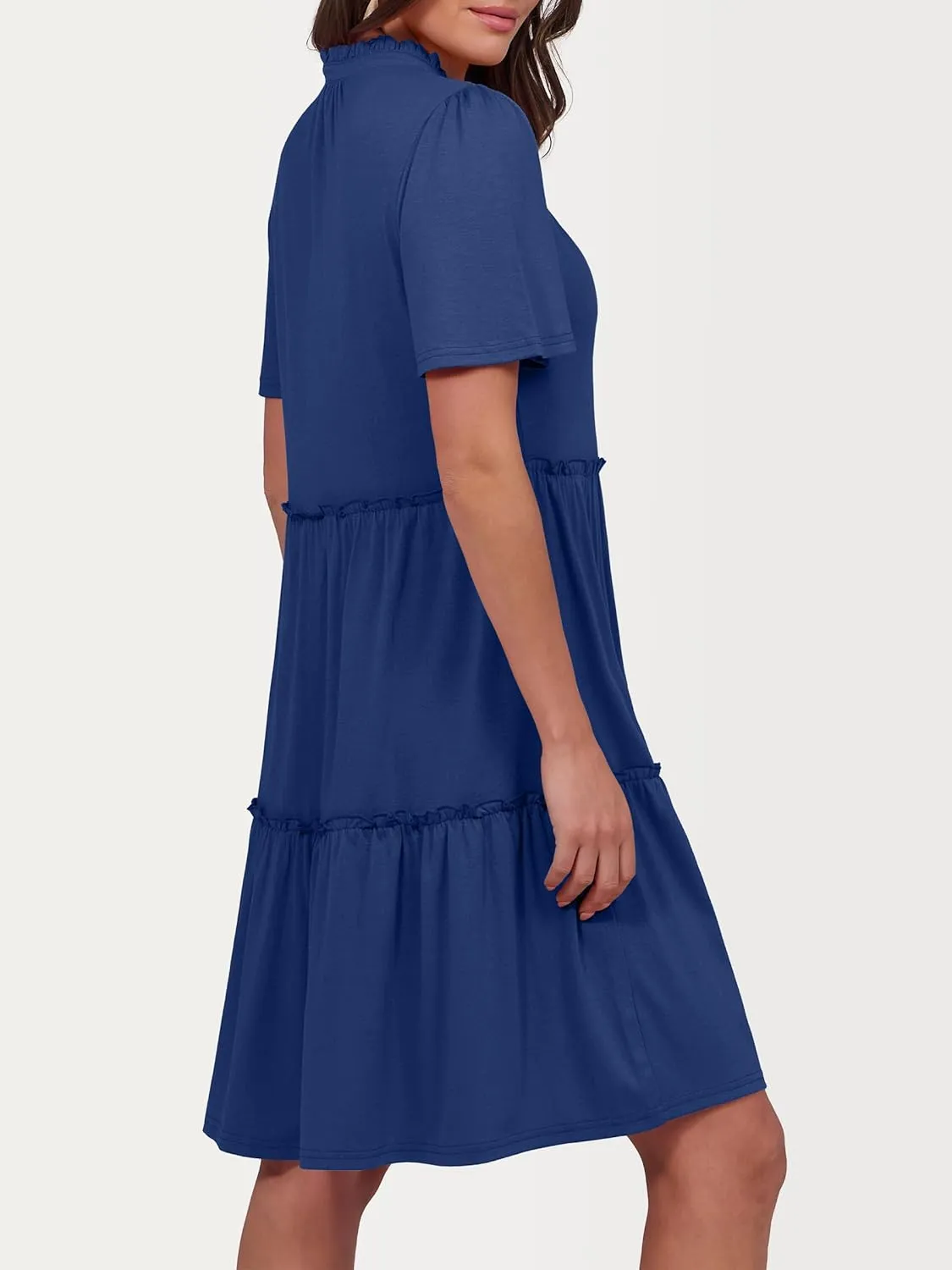 ANRABESS Womens Summer Casual Short Sleeve V Neck A line Tunic Dress Flowy Tiered Babydoll Mini Dress Beach Vacation Outfits