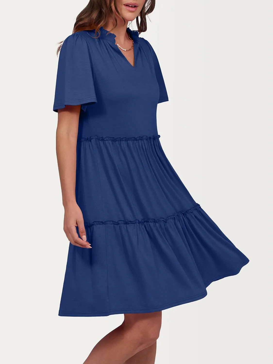 ANRABESS Womens Summer Casual Short Sleeve V Neck A line Tunic Dress Flowy Tiered Babydoll Mini Dress Beach Vacation Outfits