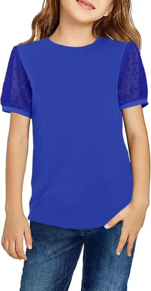 Arshiner Girls T Shirts Puff Short Sleeves with Polka Swiss Dots Tops for Kids Casual Summer Blouse Tunic Tee Tops