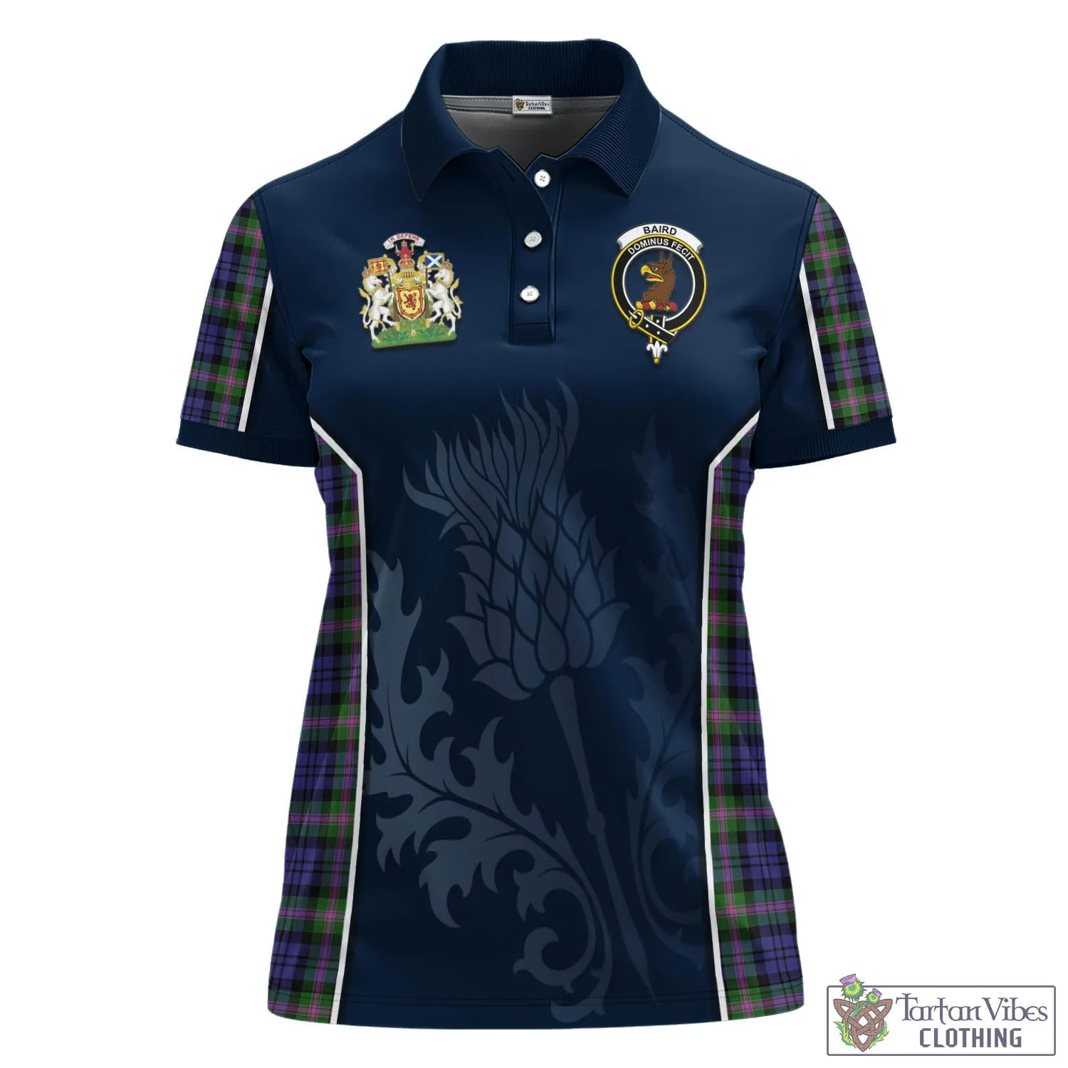 Baird Modern Tartan Women's Polo Shirt with Family Crest and Scottish Thistle Vibes Sport Style