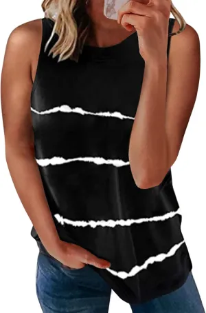 Biucly Womens Summer Crewneck Tank Top Casual Loose Sleeveless Tops Shirts