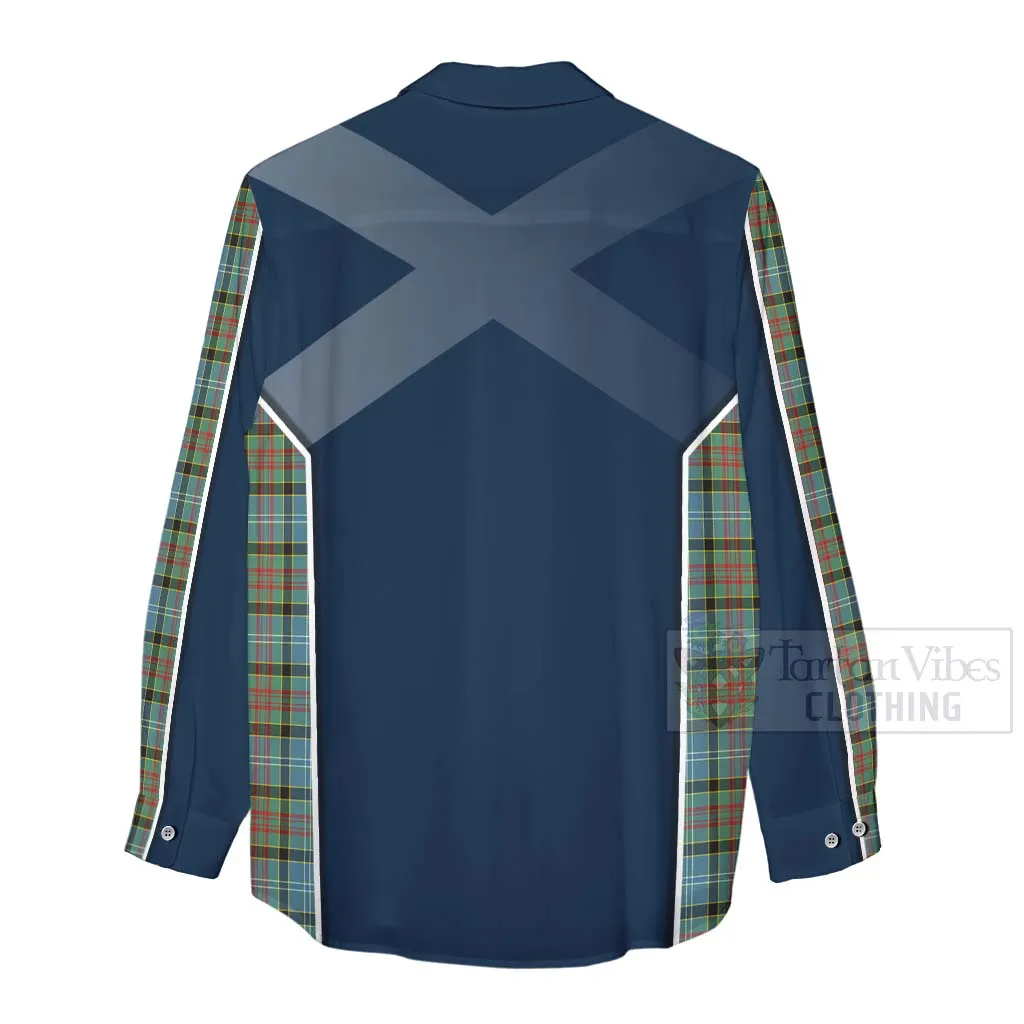 Brisbane Tartan Women's Casual Shirt with Family Crest and Scottish Thistle Vibes Sport Style