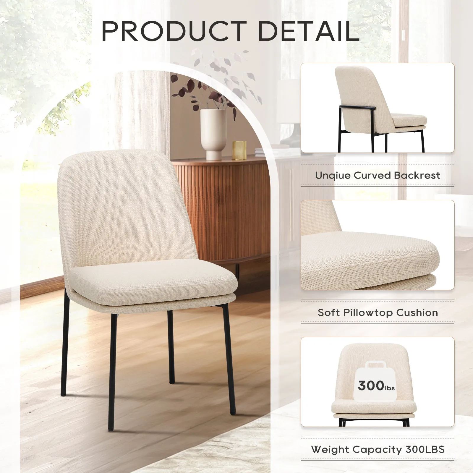 COLAMY Modern Curved Back Dining Chairs with Metal Legs Model.5131