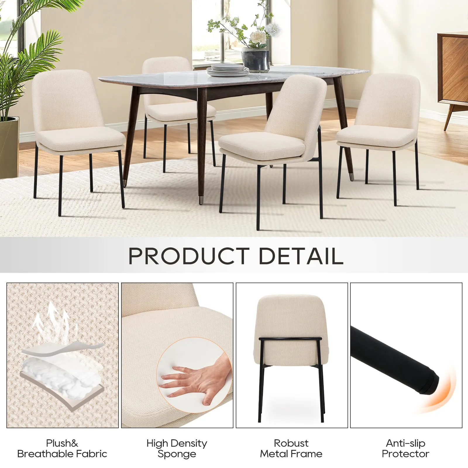COLAMY Modern Curved Back Dining Chairs with Metal Legs Model.5131