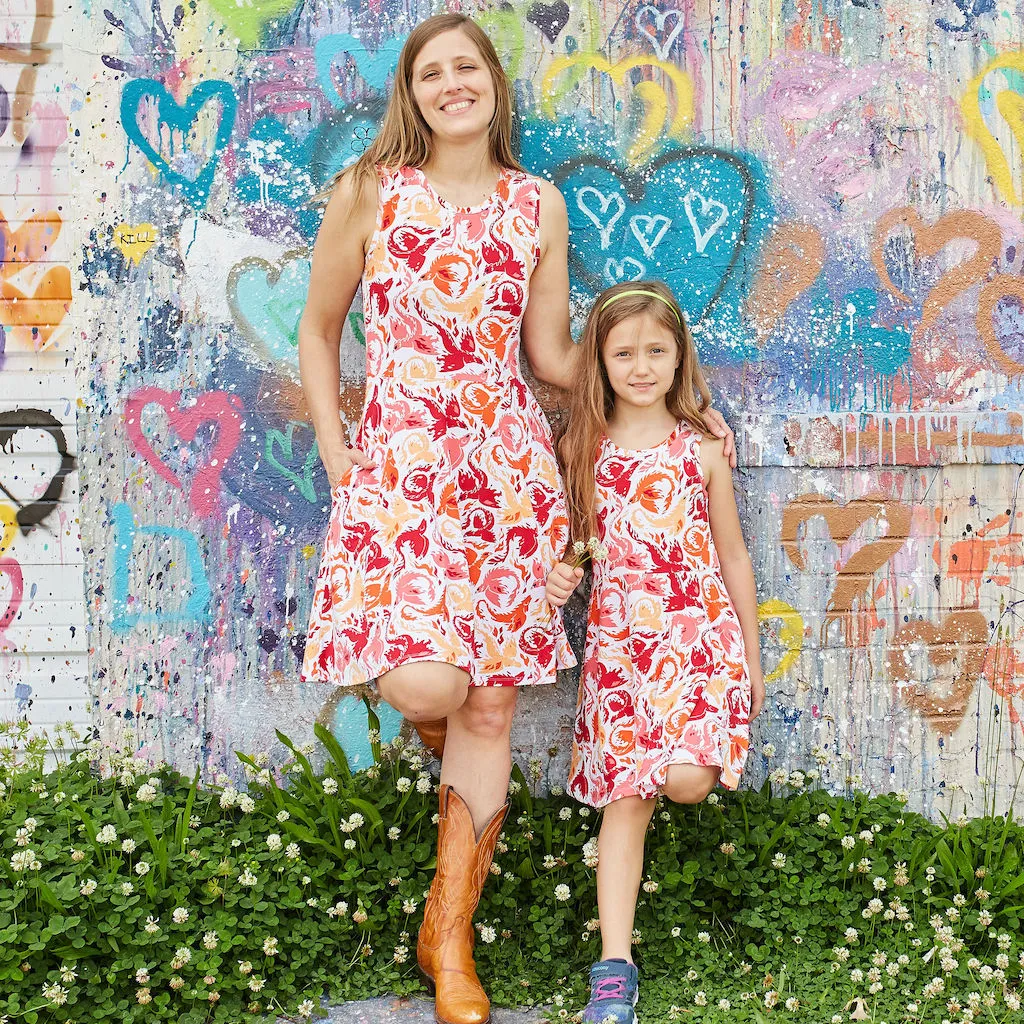 “Fire Borne” Phoenixes Knee-Length Stretchy Sleeveless Play Dress with Pockets