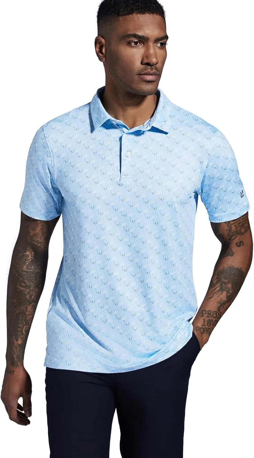 Golf Shirts for Men Dry Fit Performance Short Sleeve Print Moisture Wicking Polo Shirt