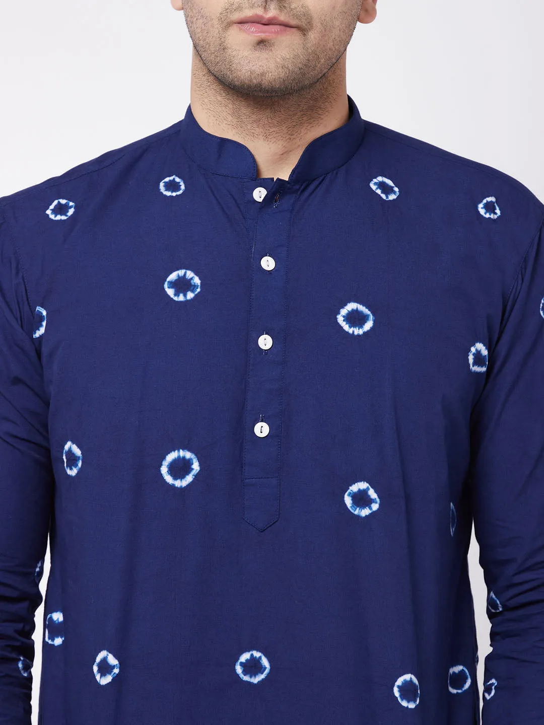 Jashvi Men's Blue And White Cotton Kurta And Pant Style Cotton Pyjama Set