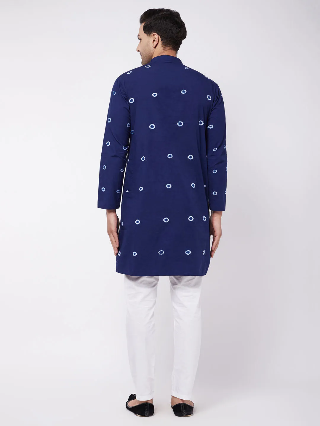 Jashvi Men's Blue And White Cotton Kurta And Pant Style Cotton Pyjama Set