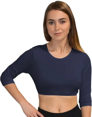 Kosher Casual Women's Modest High Neck Cropped Layering Shell - Viscose Spandex 3-4 Sleeve Base Pullover Top