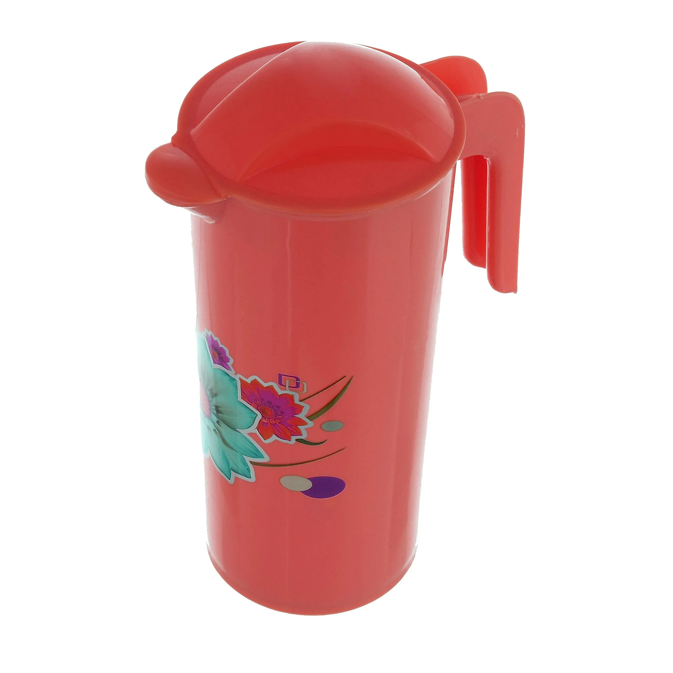 Kuber Industries Flower Design Plastic Water Jug with Lid with Attractive Brown Print, 2 Litre (Red) - (CTLTC043785)