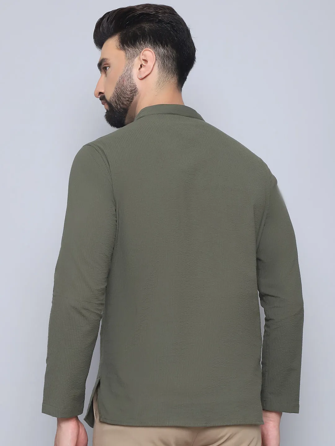 Men's Green Pure Cotton Loop Wooden Button Kurta - Even Apparels