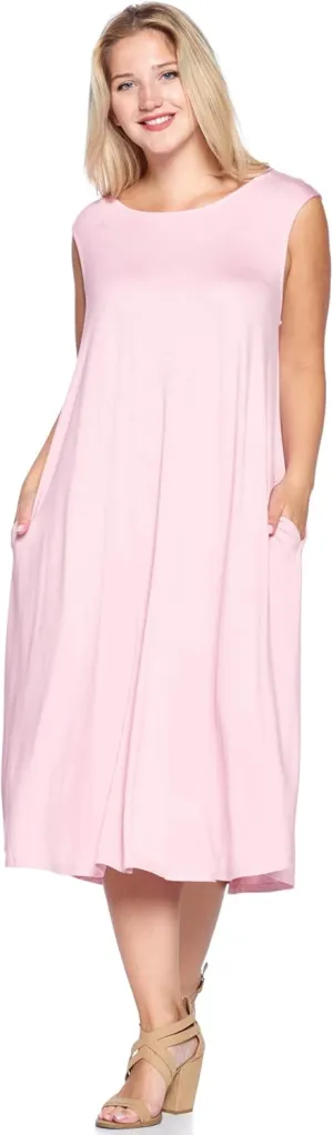 Modern Kiwi Women's Plus Size Basic Sleeveless Loose Fit Pocket Midi Maxi Dress (1X-4X)