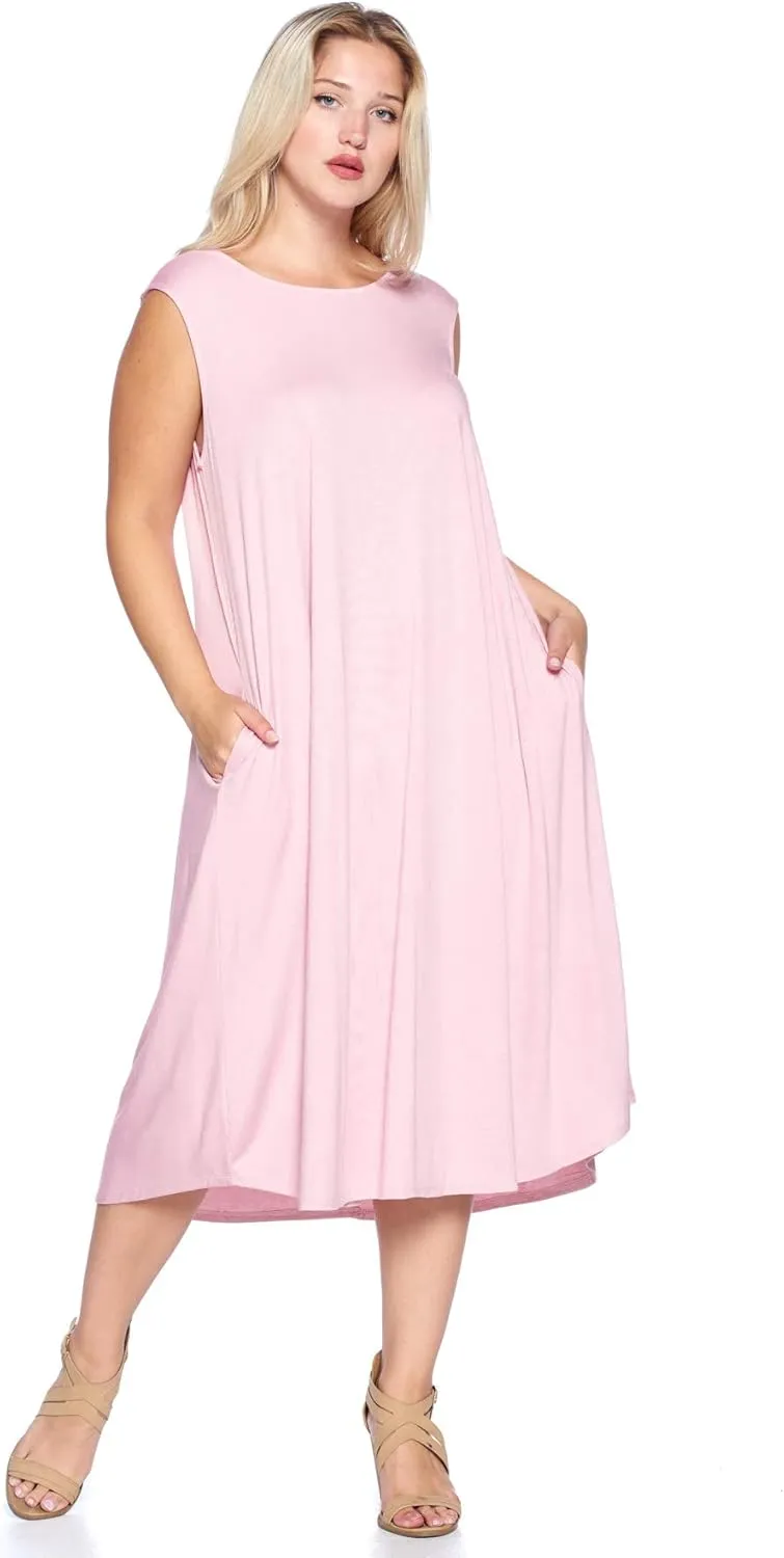 Modern Kiwi Women's Plus Size Basic Sleeveless Loose Fit Pocket Midi Maxi Dress (1X-4X)