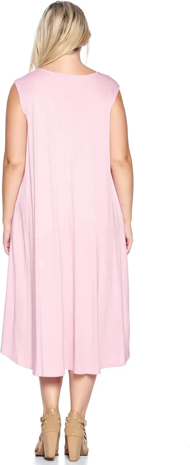 Modern Kiwi Women's Plus Size Basic Sleeveless Loose Fit Pocket Midi Maxi Dress (1X-4X)