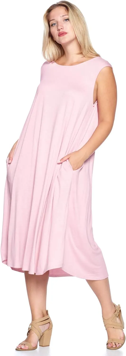 Modern Kiwi Women's Plus Size Basic Sleeveless Loose Fit Pocket Midi Maxi Dress (1X-4X)