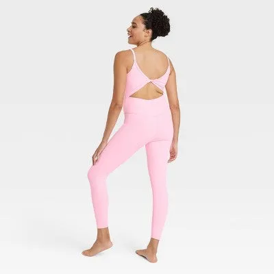 New - Women's Rib Full Length Bodysuit - All in Motion Pink XS