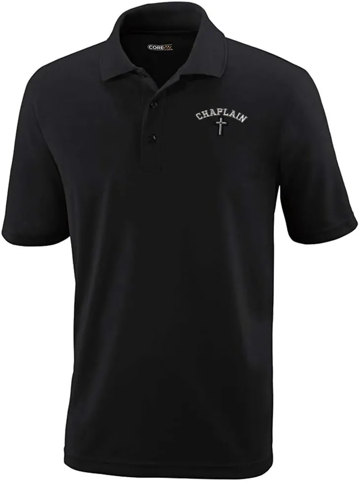 Performance Golf Tees Cristian Chaplain Cross Embroidery Polyester Short Sleeves Polo Shirts for Men Black Large
