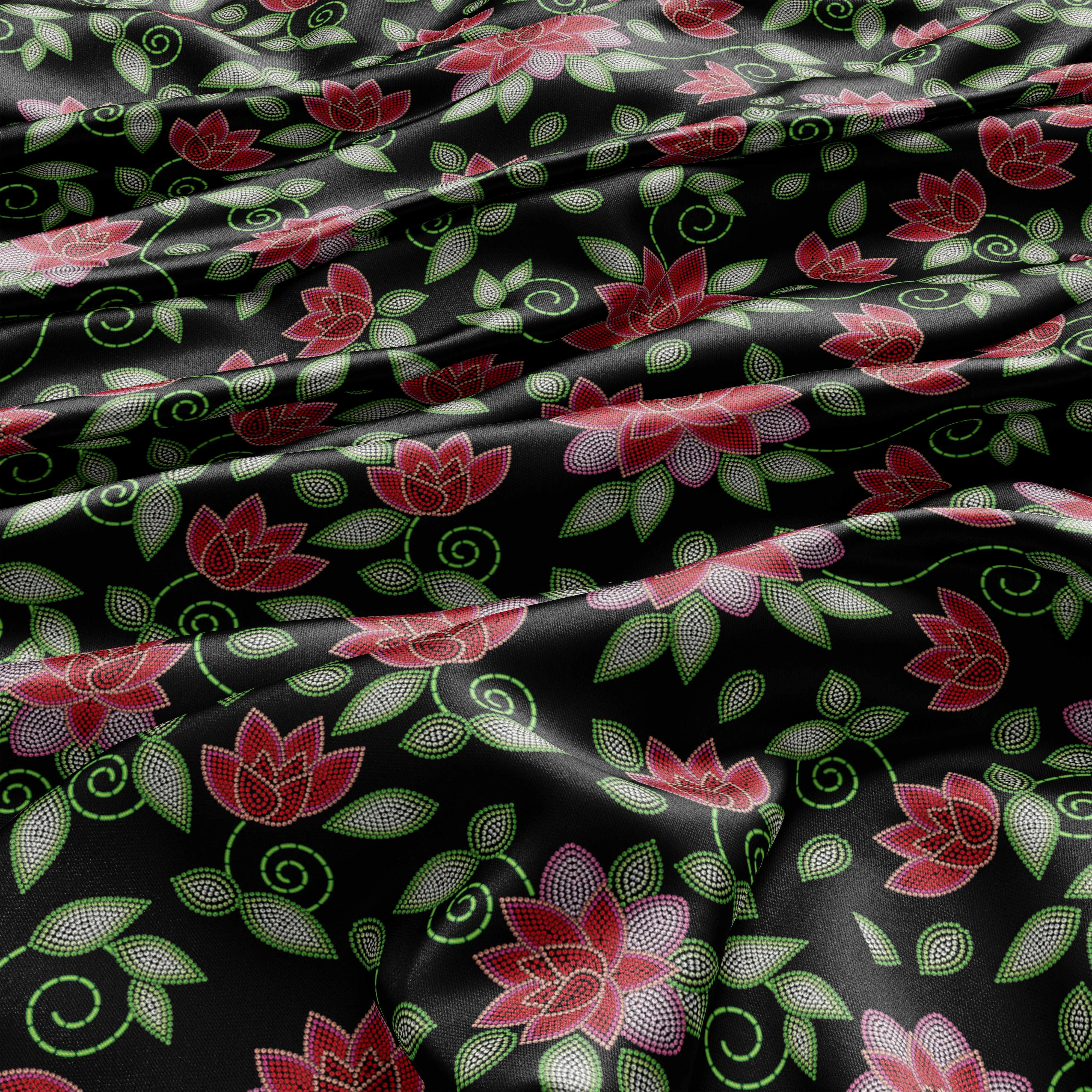 Red Beaded Rose Satin