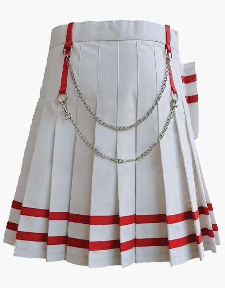 RED-STRAPPED WOMEN'S WHITE UTILITY MINI KILT