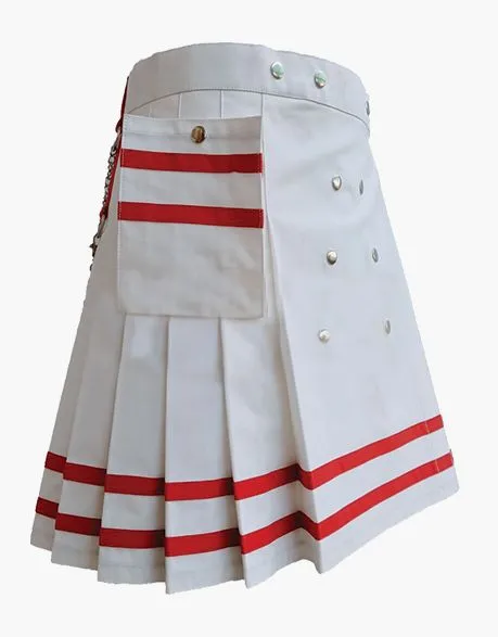RED-STRAPPED WOMEN'S WHITE UTILITY MINI KILT