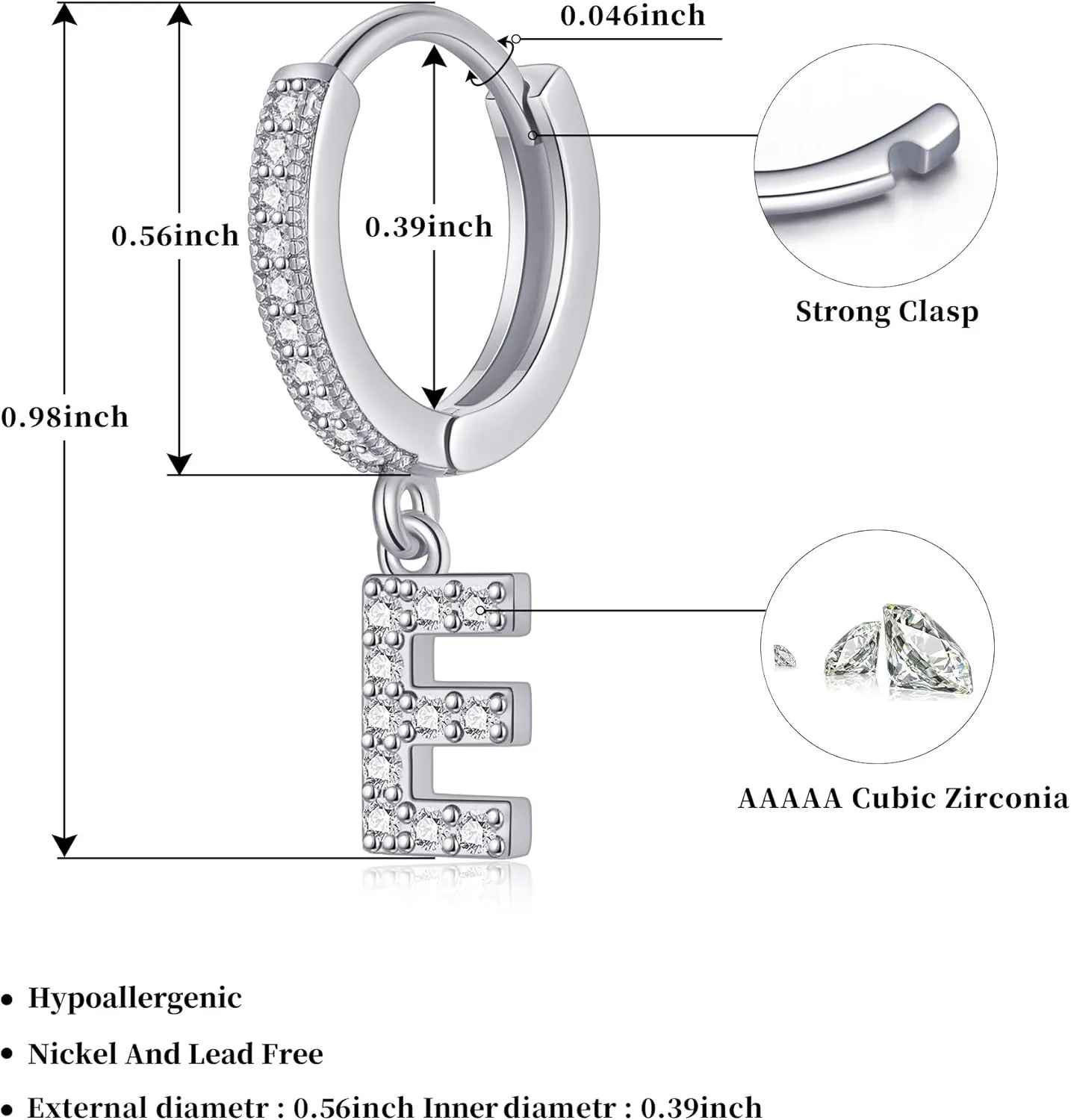 SANNYRA Initial Hoop Earrings for Women, 14K Gold Silver Rose Gold Plated CZ Letter Hypoallergenic Stud Earring Gifts