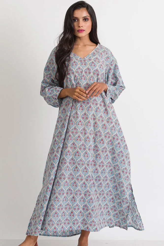 Sevya Manisha Block Print Caftan Light Blue