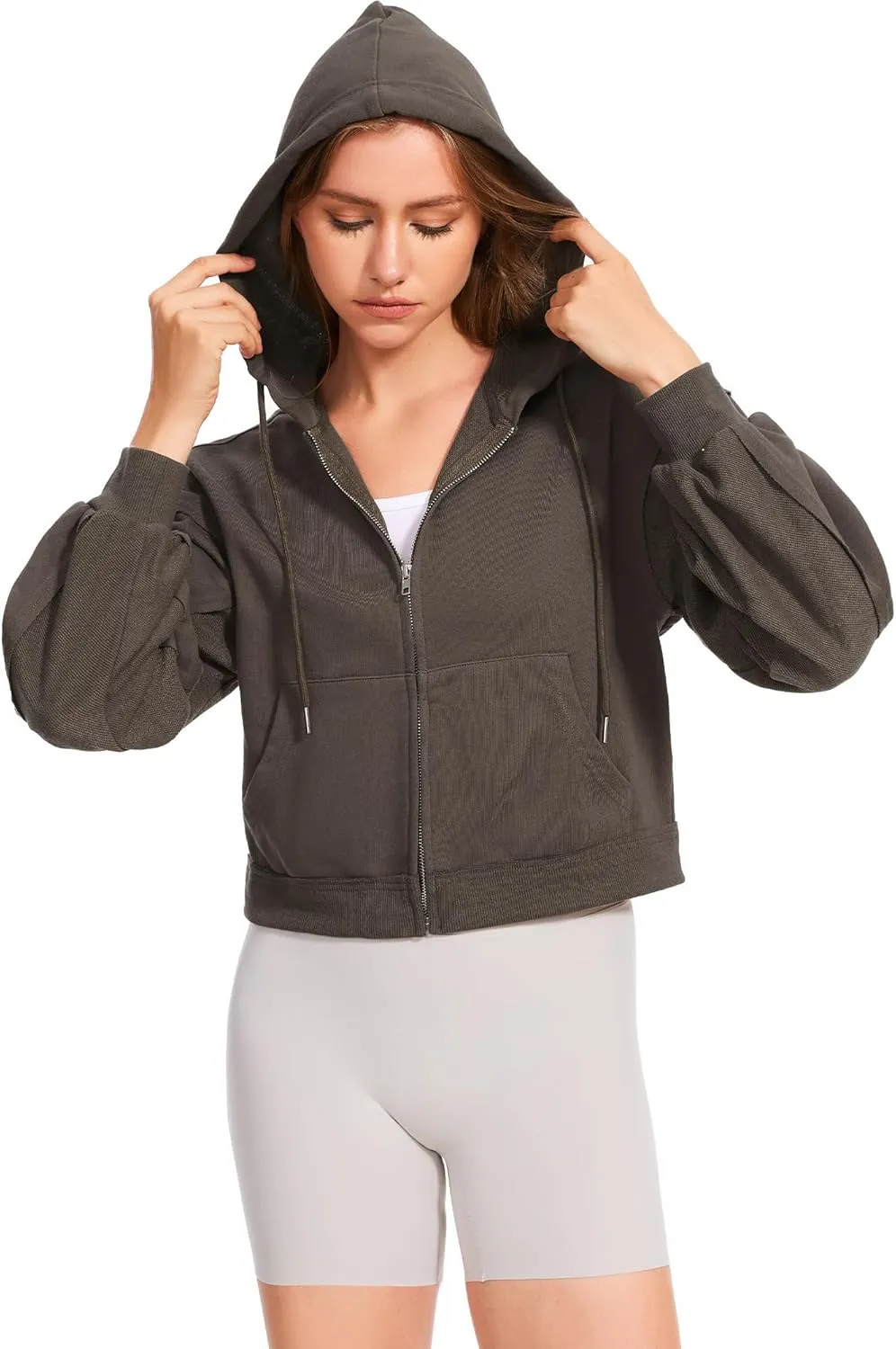 Taurus Womens Cropped Zip Up Hoodies Long Sleeve Lightweight Jacket with Pockets Hooded Sweatshirt Fashion Outfits