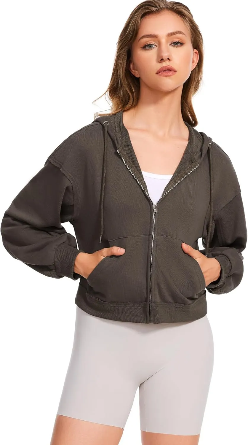 Taurus Womens Cropped Zip Up Hoodies Long Sleeve Lightweight Jacket with Pockets Hooded Sweatshirt Fashion Outfits