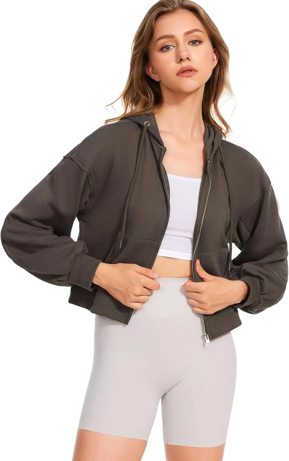 Taurus Womens Cropped Zip Up Hoodies Long Sleeve Lightweight Jacket with Pockets Hooded Sweatshirt Fashion Outfits