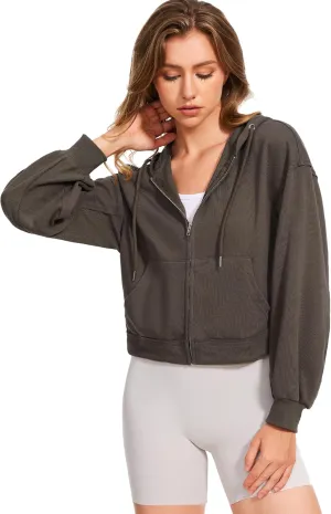 Taurus Womens Cropped Zip Up Hoodies Long Sleeve Lightweight Jacket with Pockets Hooded Sweatshirt Fashion Outfits