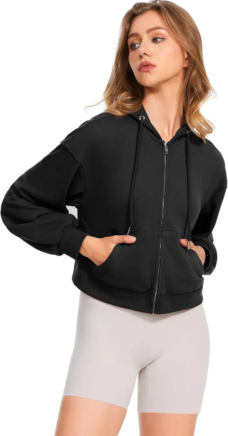 Taurus Womens Cropped Zip Up Hoodies Long Sleeve Lightweight Jacket with Pockets Hooded Sweatshirt Fashion Outfits