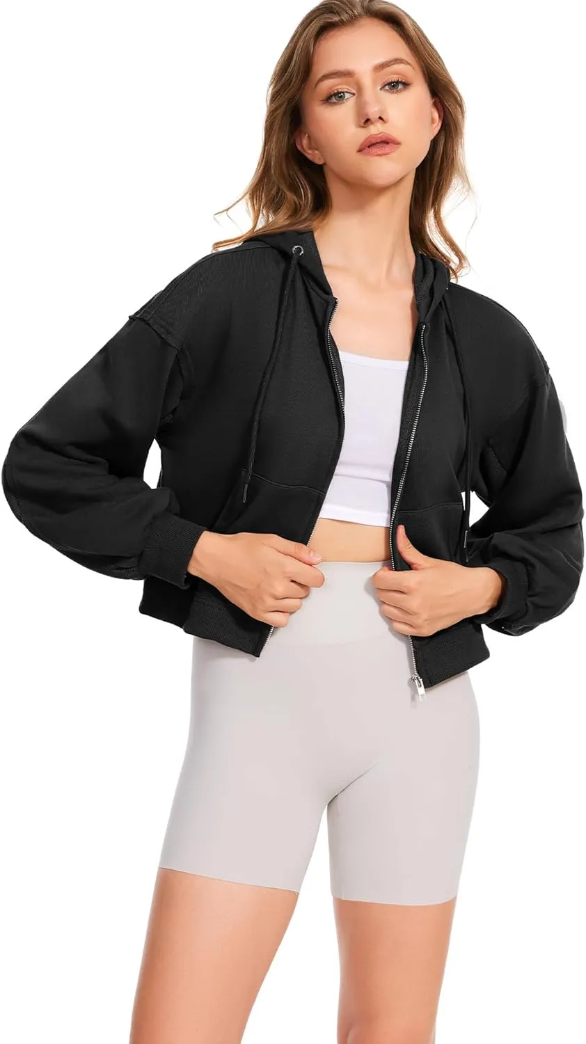 Taurus Womens Cropped Zip Up Hoodies Long Sleeve Lightweight Jacket with Pockets Hooded Sweatshirt Fashion Outfits