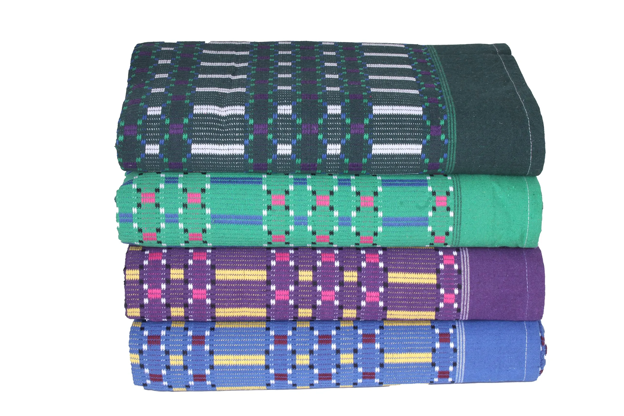 THARUNSHA ELITE 100% PureCottonBlanket/Solapur Blanket / 100% Cotton AC Comforter/Reversible Elegant Checks Design Single Size:Set of 4 pc(60inch x 90 inch) (Blue-Violet-Green-Green)
