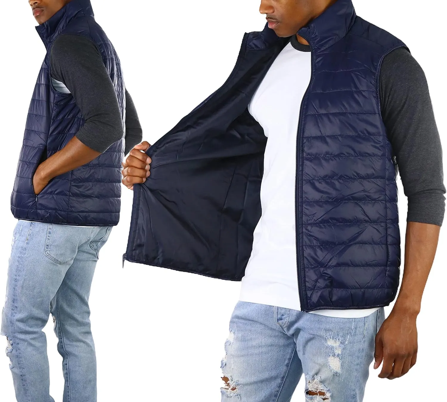 ToBeInStyle Men's Lightweight Layering Insulating Zip Up Puffer Vest