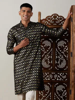 VASTRAMAY Men's Black Foil Printed Kurta