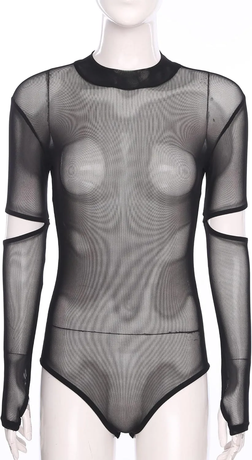 Womens Ballroom Dance Bodysuit Latin Ballet Dance Mesh Bodysuit Sheer Mesh Leotard Dancewear