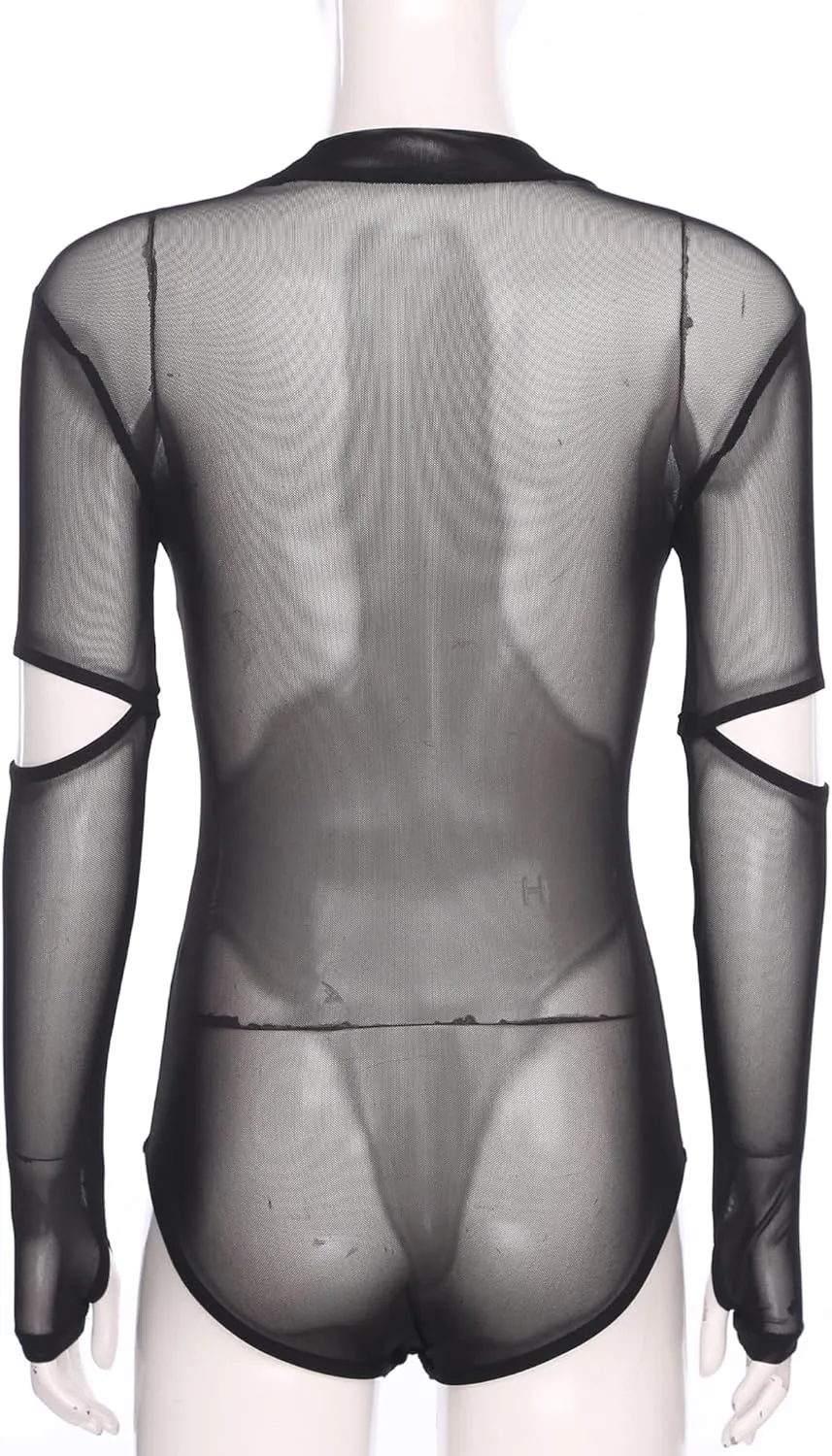 Womens Ballroom Dance Bodysuit Latin Ballet Dance Mesh Bodysuit Sheer Mesh Leotard Dancewear