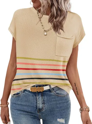 Zeagoo Womens Sweater Vest Fall 2025 Loose Fit Cape Sleeve Knit Ribbed Tank Tops with Front Pocket S-XXL