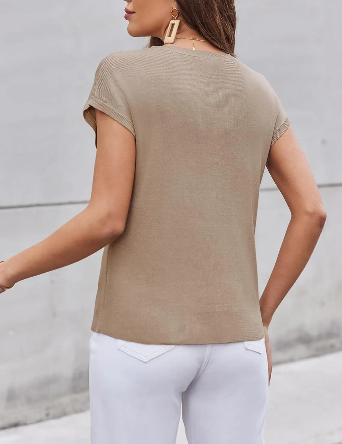 Zeagoo Womens Sweater Vest Fall 2025 Loose Fit Cape Sleeve Knit Ribbed Tank Tops with Front Pocket S-XXL