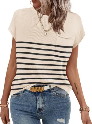 Zeagoo Womens Sweater Vest Fall 2025 Loose Fit Cape Sleeve Knit Ribbed Tank Tops with Front Pocket S-XXL