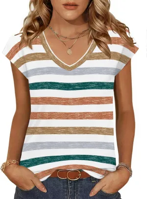Zeagoo Womens Tops Cap Sleeve T Shirts V Neck Basic Tees Tops Lightweight Casual Summer Fashion Trendy Outfits Clothes
