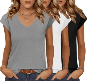 Zeagoo Womens Tops Cap Sleeve T Shirts V Neck Basic Tees Tops Lightweight Casual Summer Fashion Trendy Outfits Clothes